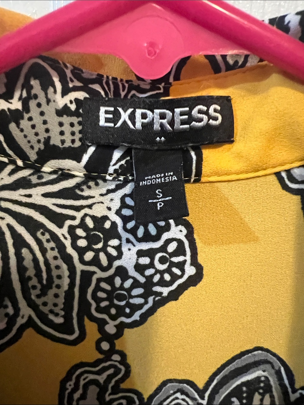 Express Yellow Floral Button-Down Blouse with Black & White Print - Picture 2 of 2